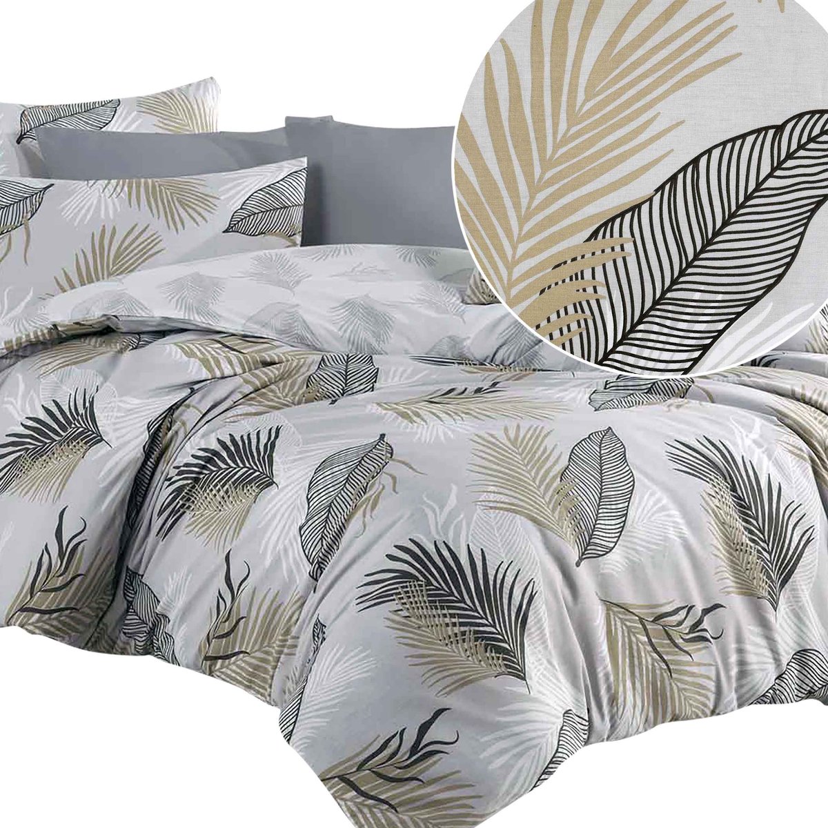 Darymex Sonella Dekbedovertrek 160x200 cm - Beige / Bruin - Bladeren & Veren - 100% Ranforce Katoen - Met Ritssluiting - Met 2 Kussenslopen 70x80 cm