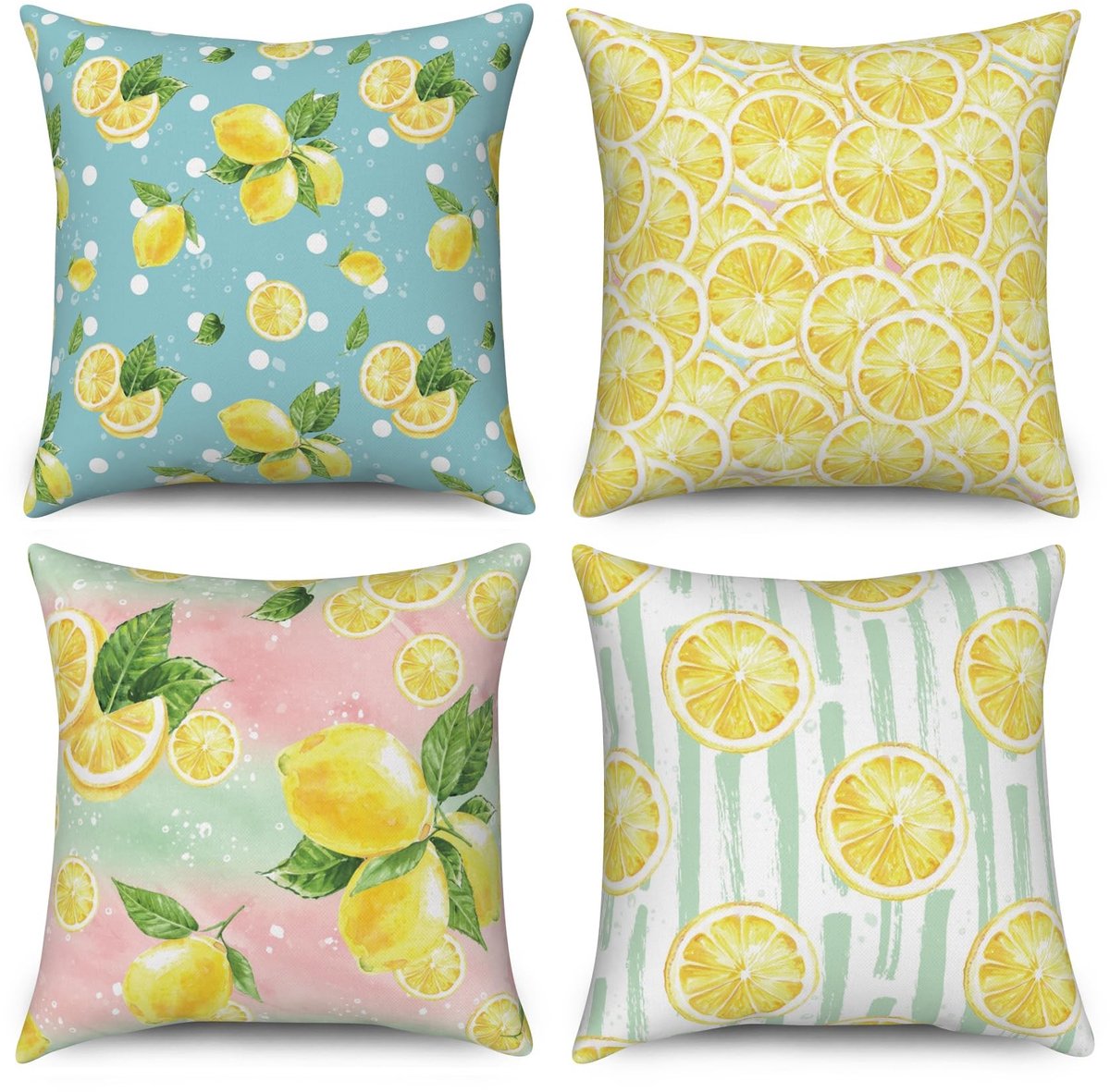 Omgoods - Set van 4 Kussenhoezen 40 x 40 cm met Zomerfruit Motief