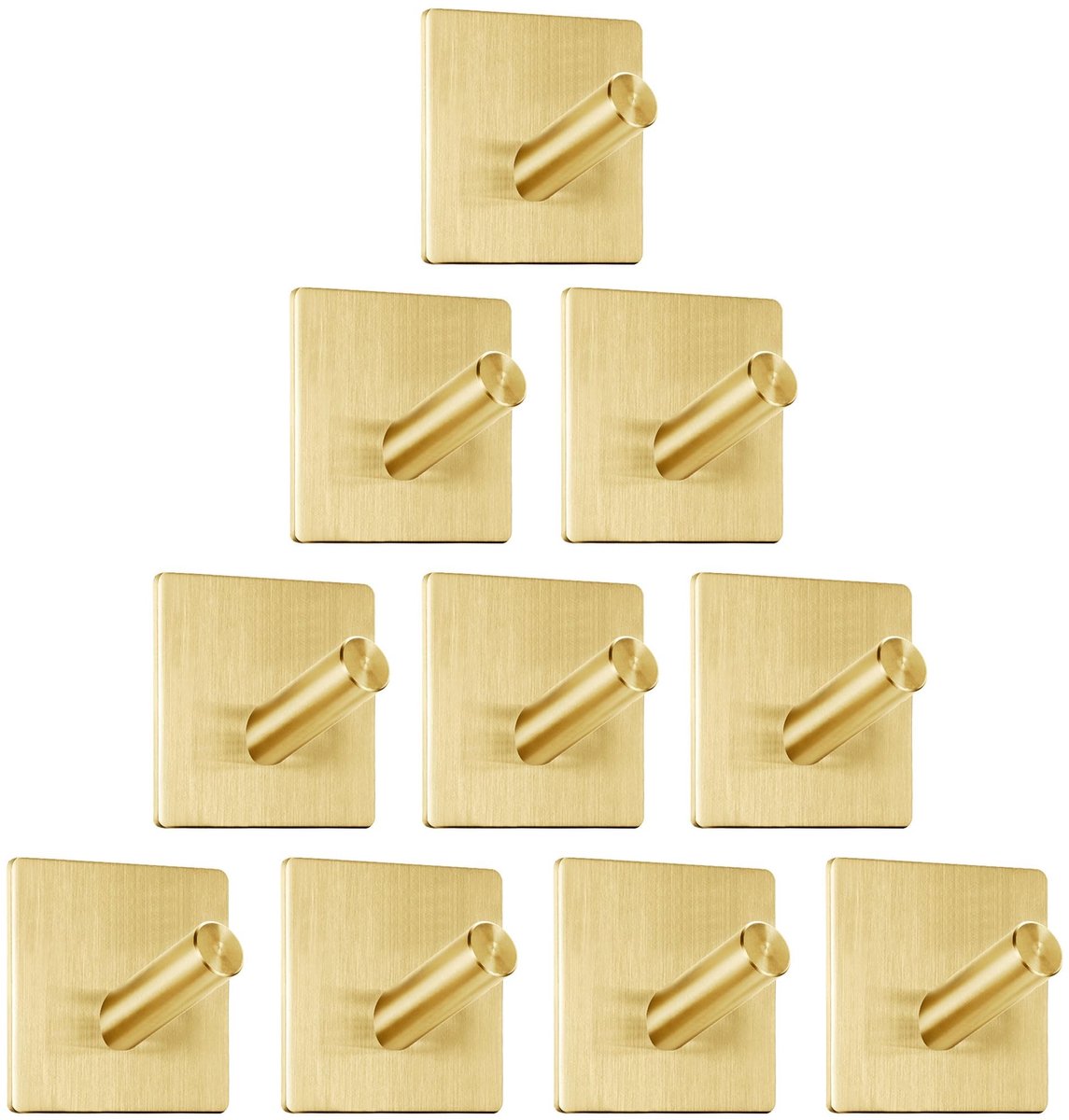 Omgoods - Set van 10 Zelfklevende Haken RVS Goud voor Badkamer en Keuken