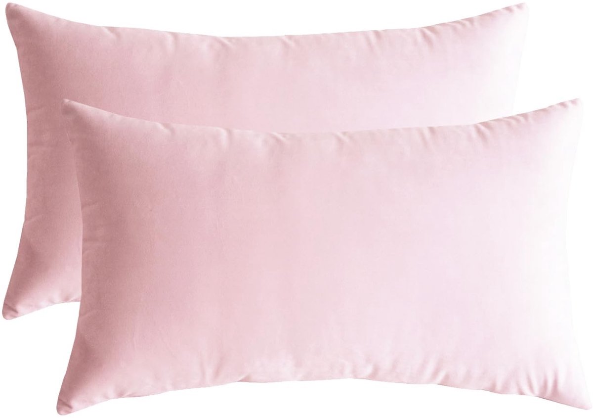 Omgoods - Set van 2 Fluwelen Kussenhoezen Rechthoekig 30 x 50 cm Lichtroze