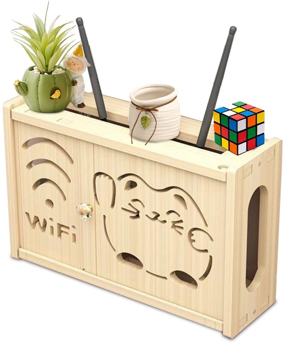 Omgoods - Massief houten routerkast - Router opbergdoos - Wandgemonteerd - Decoratieve WiFi plank - Organisator voor elektronische apparaten - Gelu...