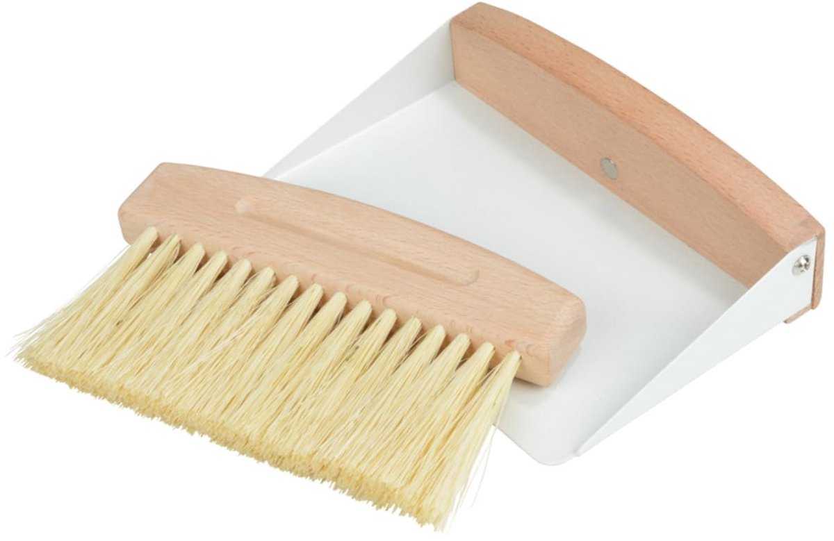 Omgoods - Houten Tafelborstel en Schep Set in Bruin/Wit