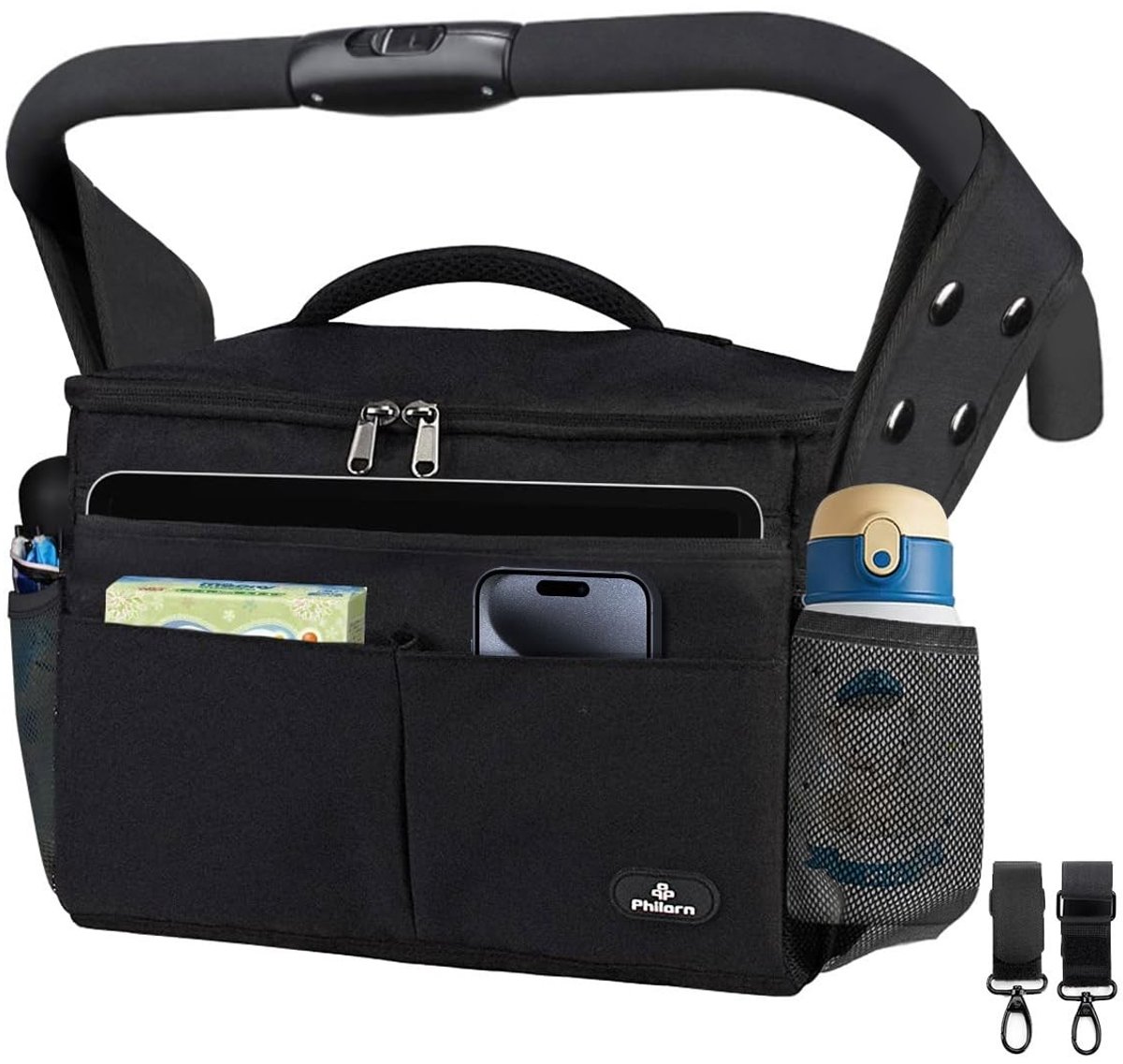 Omgoods - Kinderwagen-organizer met geïsoleerde bekerhouder en schouderriem