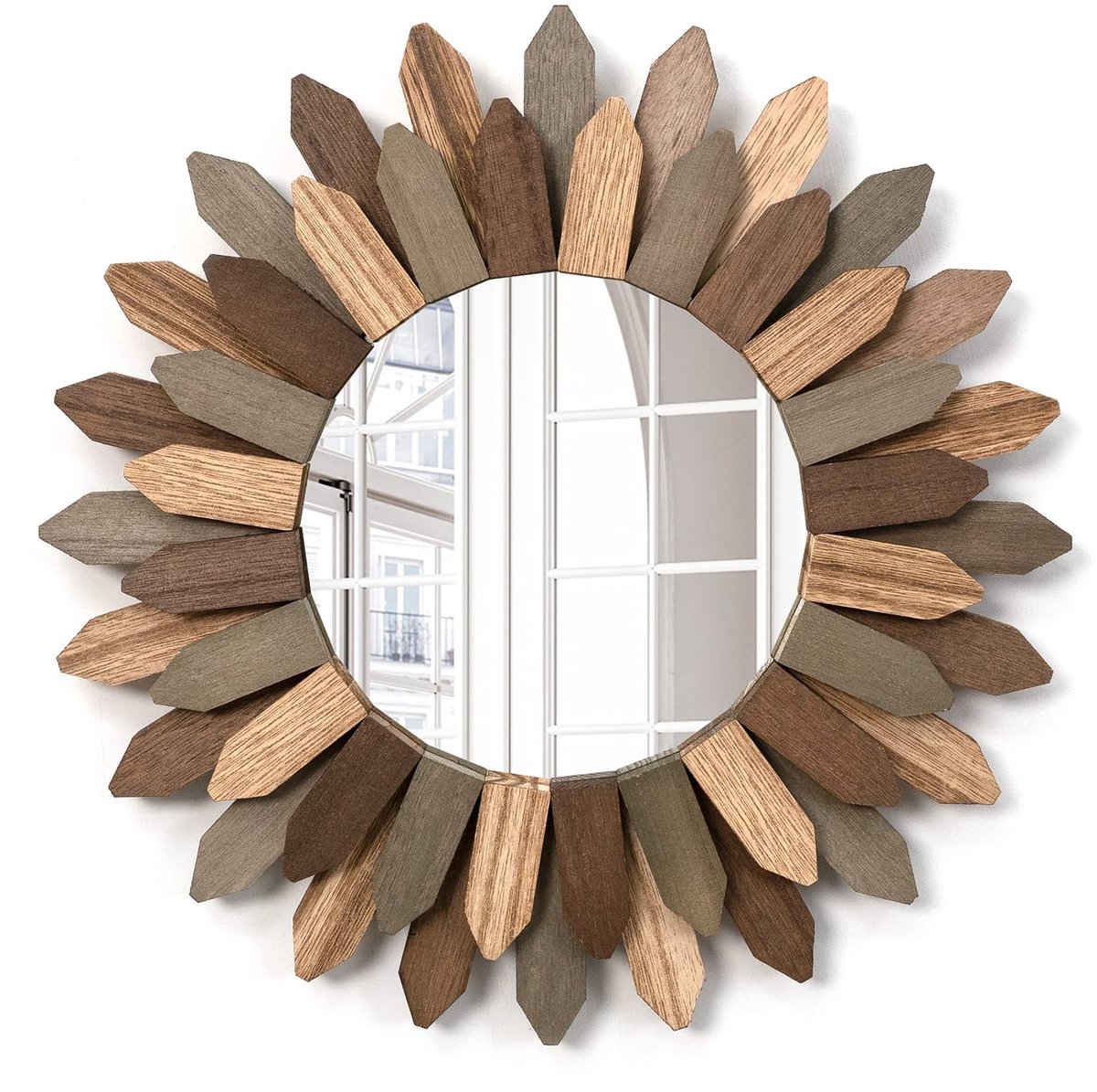 Omgoods - Bohemian Wandspiegel met Houten Zonne-stralen Design