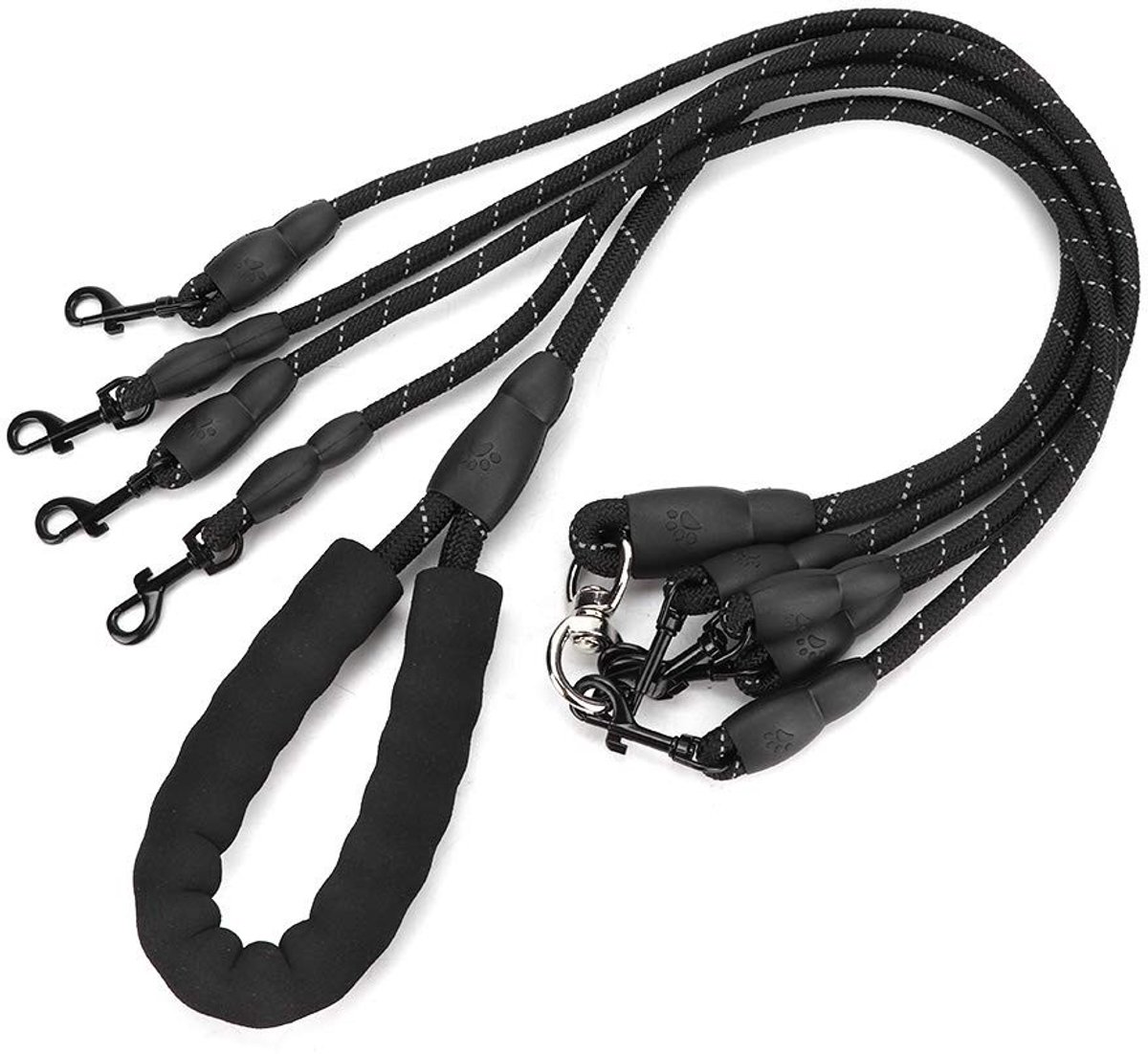 Omgoods - 4-Weg Hondenriem - Tangle-Free Nylon Leash met Zachte Gevoerde Handgreep voor Meerdere Honden