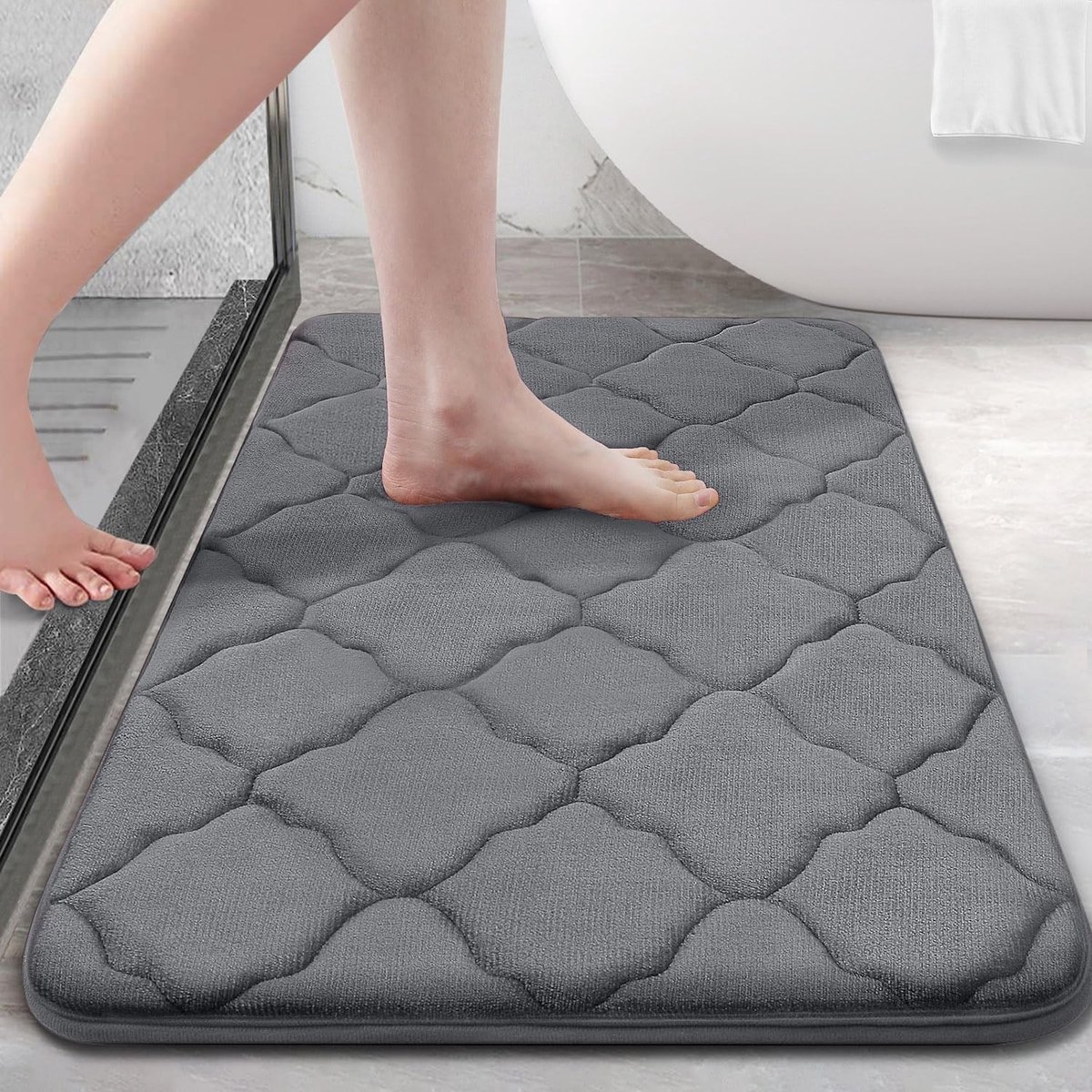 Omgoods - Memory Foam Badmat 50 x 76 cm, Donkergrijs, Antislip en Wasbaar