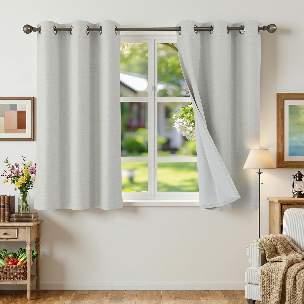 SnelShoppen - 100% Verduisteringsgordijn - Linnen Gordijnen - Warmte-isolerend - Anti-hitte Gordijnen - 2 Stuks 90 x 120 cm - Lichtbeige Raamdecoratie