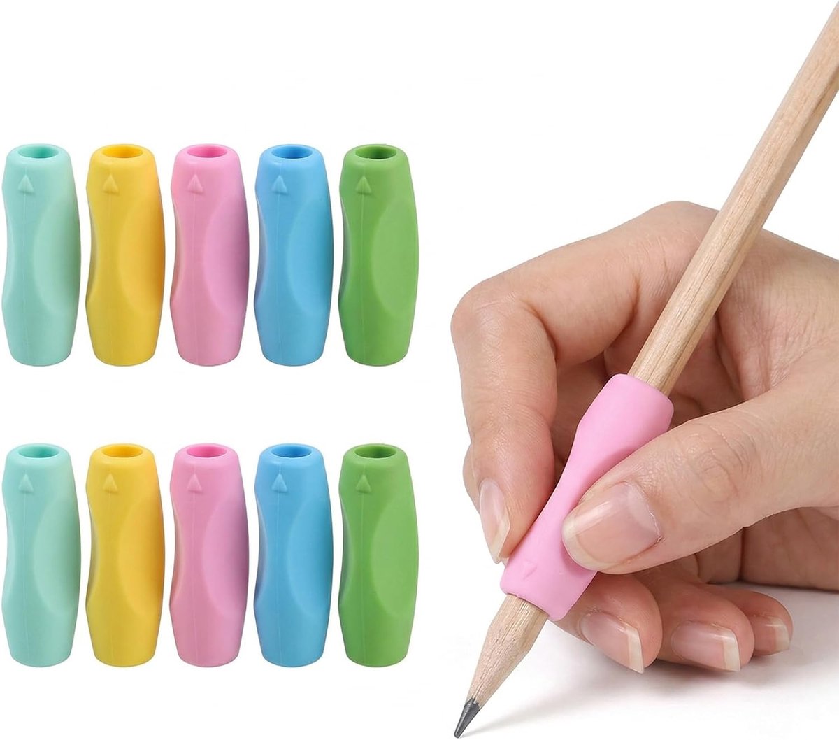 SnelShoppen - Pack van 10 Ergonomische Potloodhandvatten voor Kinderen, Silicone Grip voor Juiste Schrijfhouding, Driehoekige Potloden, Antislip Rubbe
