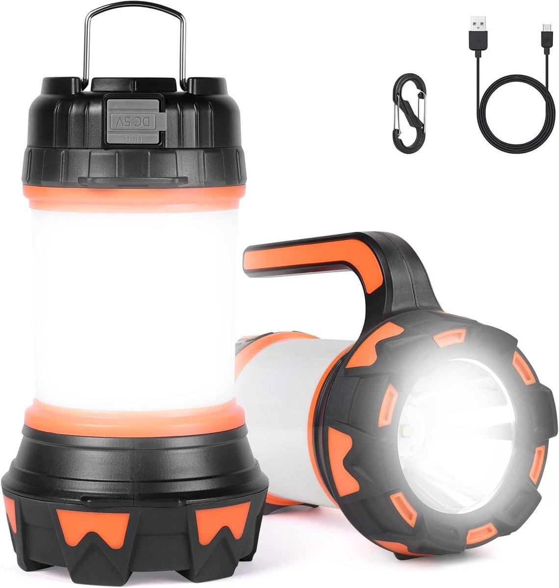Led-campinglamp, 1000 lumen, oplaadbare handlamp, 4 lichtmodi, led-lantaarn, waterdicht. zoeklicht, met USB-kabel, 3600 mAh accu-lamp, powerbank voor camping, nachtvissen, jagen