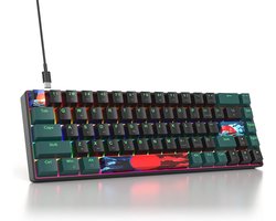 65% Mechanisch Gaming Toetsenbord,68 Toetsen Bedraad Mechanisch Toetsenbord met LED Achtergrondverlichting,Compact Ergonomisch Toetsenbord met Gemengd Licht,voor PS5/PS4/Xbox(68 Black-Green)