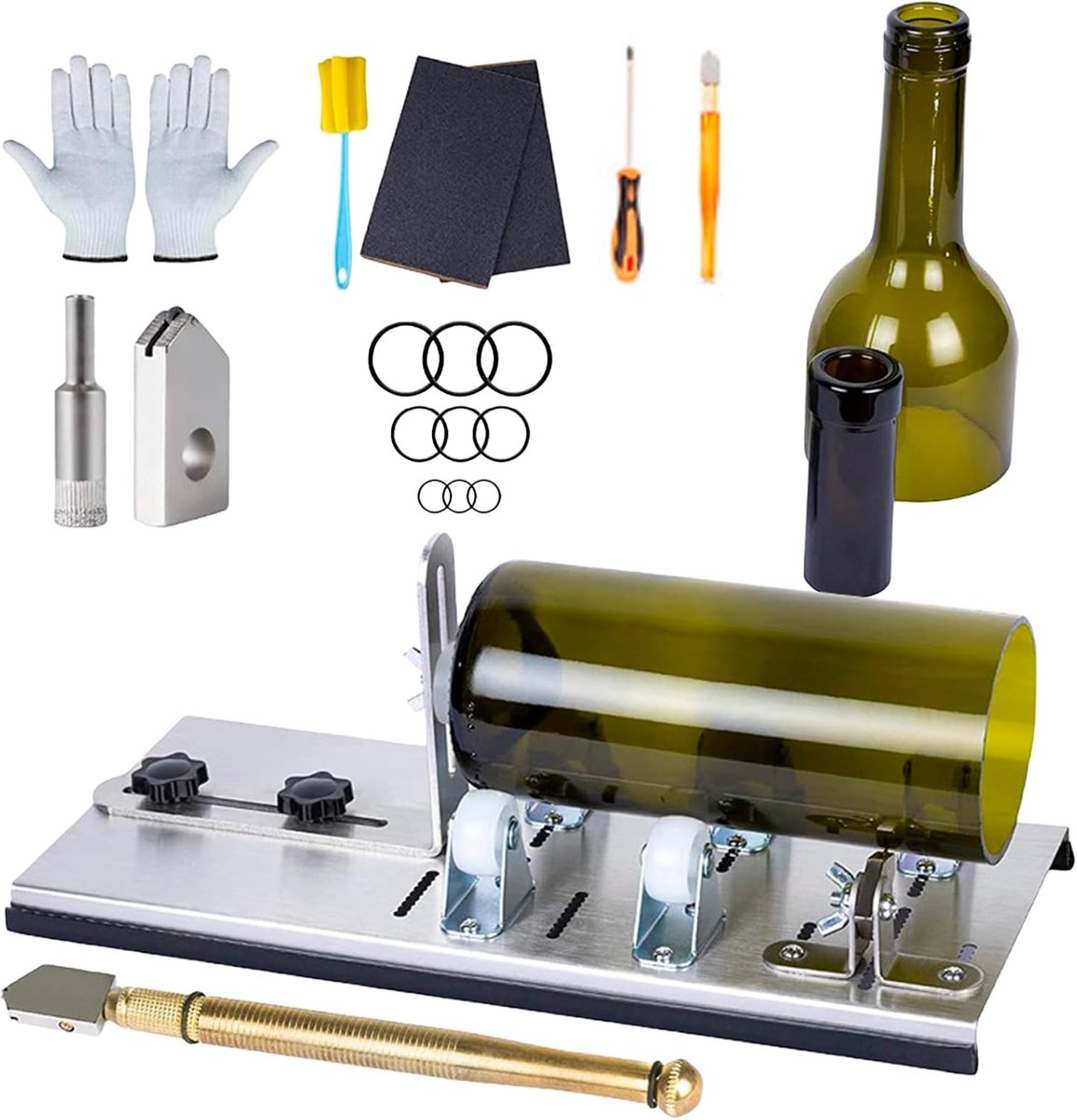 Flessensnijset, glassnijder voor flessen, wijnglas, doe-het-zelf glassnijder voor het snijden van wijn-, bier-, likeur-, whisky-, champagne-flessen