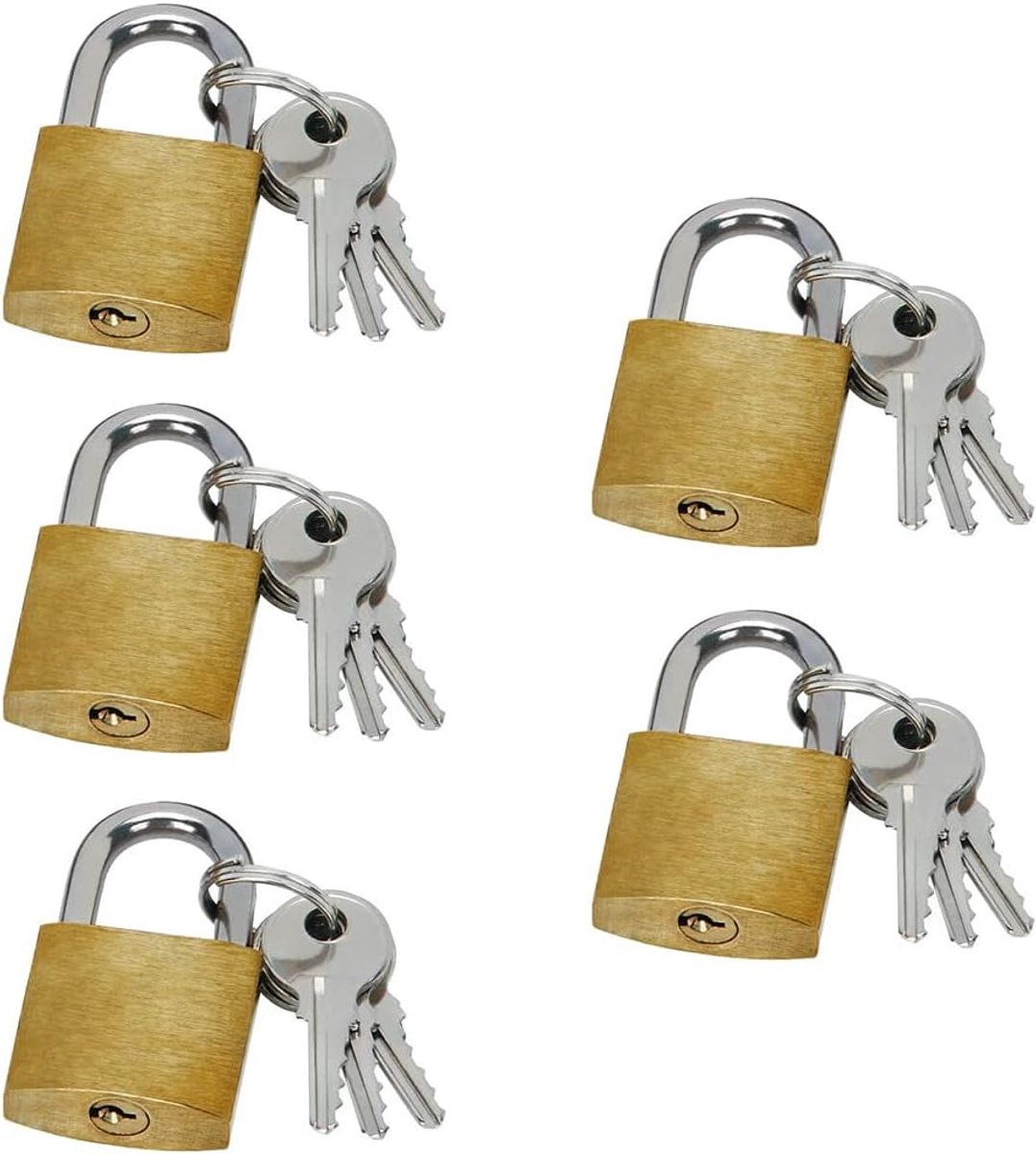 Padlock 5 Stuks - 1.8 x 3 cm Messing Weerbestendig - Met 15 Sleutels - Veilig voor Bagage en Lockers - ShopVlot