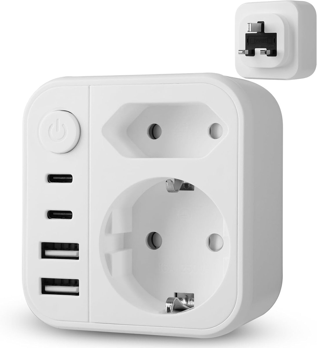 Stekkeradapter Frankrijk naar VK met USB-poort, 6-in-1 universele reisadapter, adapter Frankrijk naar VK voor Ierland, Singapore en Dubai (Type G).