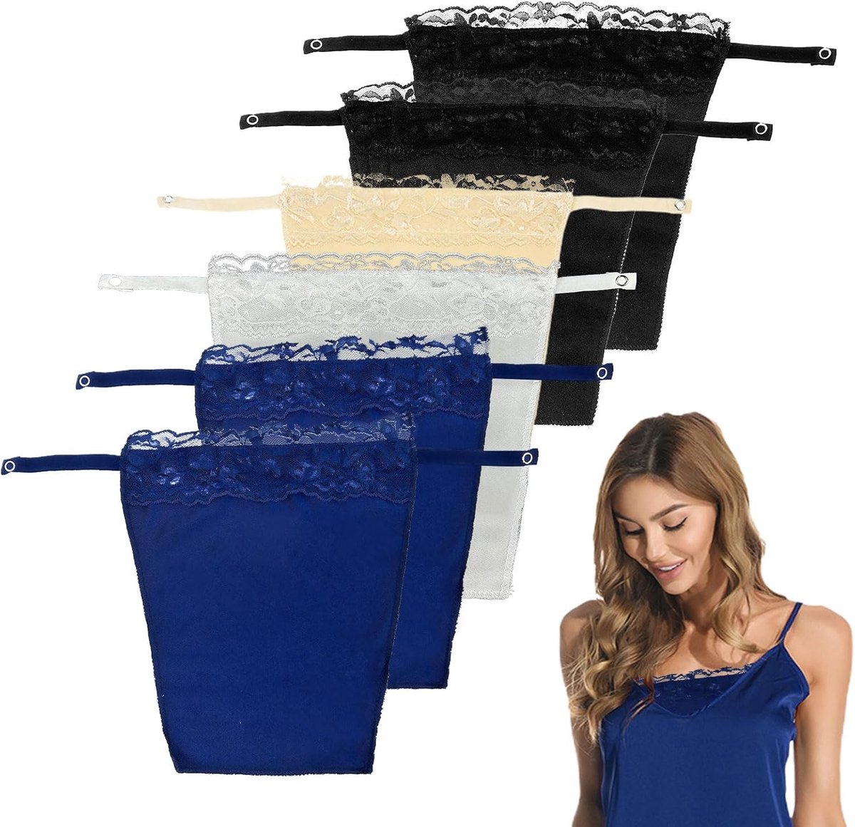 6 stuks beha-inzetstukken, dames kant clip-on mock camisole beha insert overlay modesty panel vest, lace mock camisole snappy beha, inzetstuk overlay, beha bandjes clip, camisole