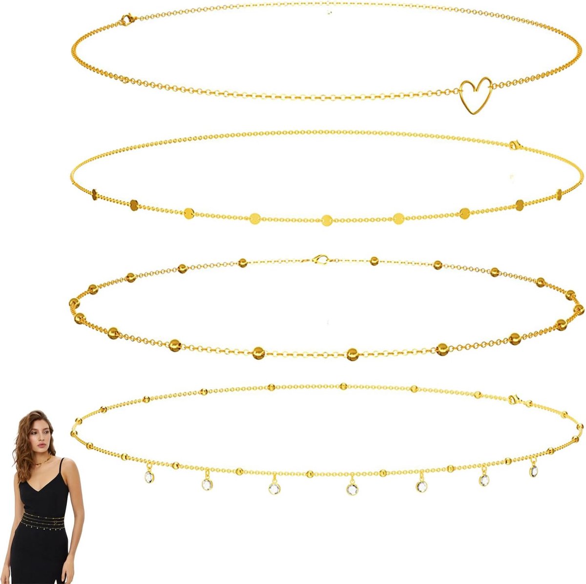 4 stuks buikketting, buikketting, buikketting, verstelbare