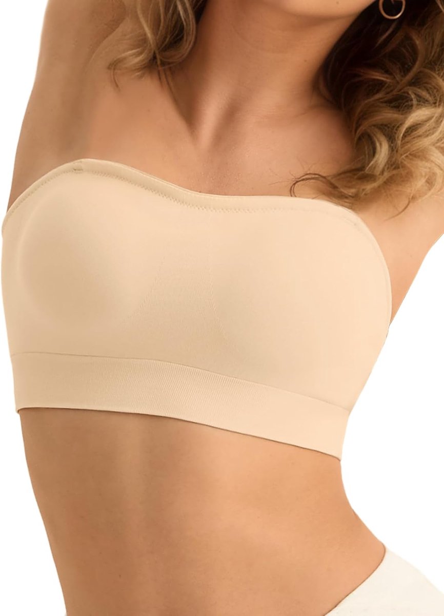 Strapless beha voor dames, zonder beugel, naadloos, bandeau-beha zonder bandjes, push-up, naadloos, tube top, gevoerde bralette met antislip siliconen strapless beha