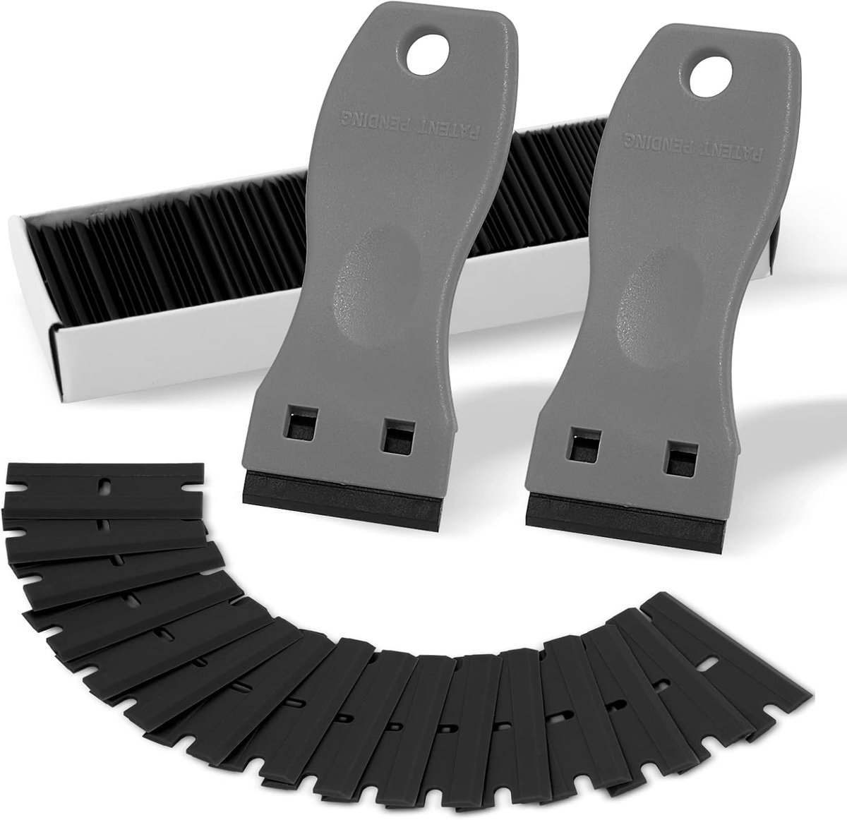 Schrapers+100 stuks kunststof messen dubbele rand plastic scheermesjes ideaal voor automatische raamtint vinyl, stickers van voorruiten (grijs)