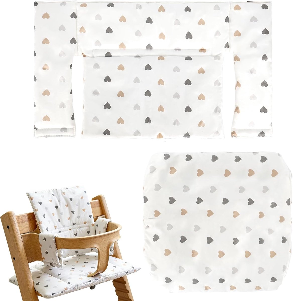 Zitkussen voor hoge stoel, geschikt voor Stokke Tripp Trapp, 2-delig kinderstoelzitkussen, 100% biologisch katoen, zacht kussen met klittenbandsluiting