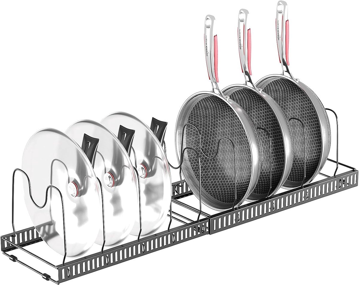 Potendekselhouder, bewaarpot met 10 verstelbare vakken, dekselhouder, lade voor potdeksel, pannenhouder voor lade, pannenorganizer, dekselhouder voor keuken