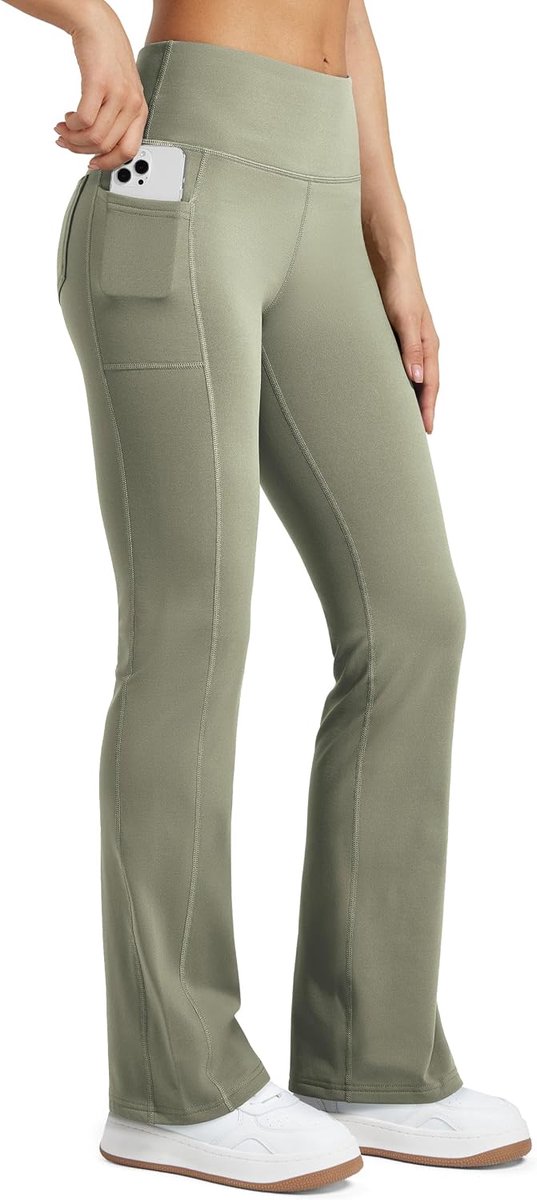Thermische flare dameslegging, yogabroek, warme sportbroek, bootcut broek, hoge taille, met zakken