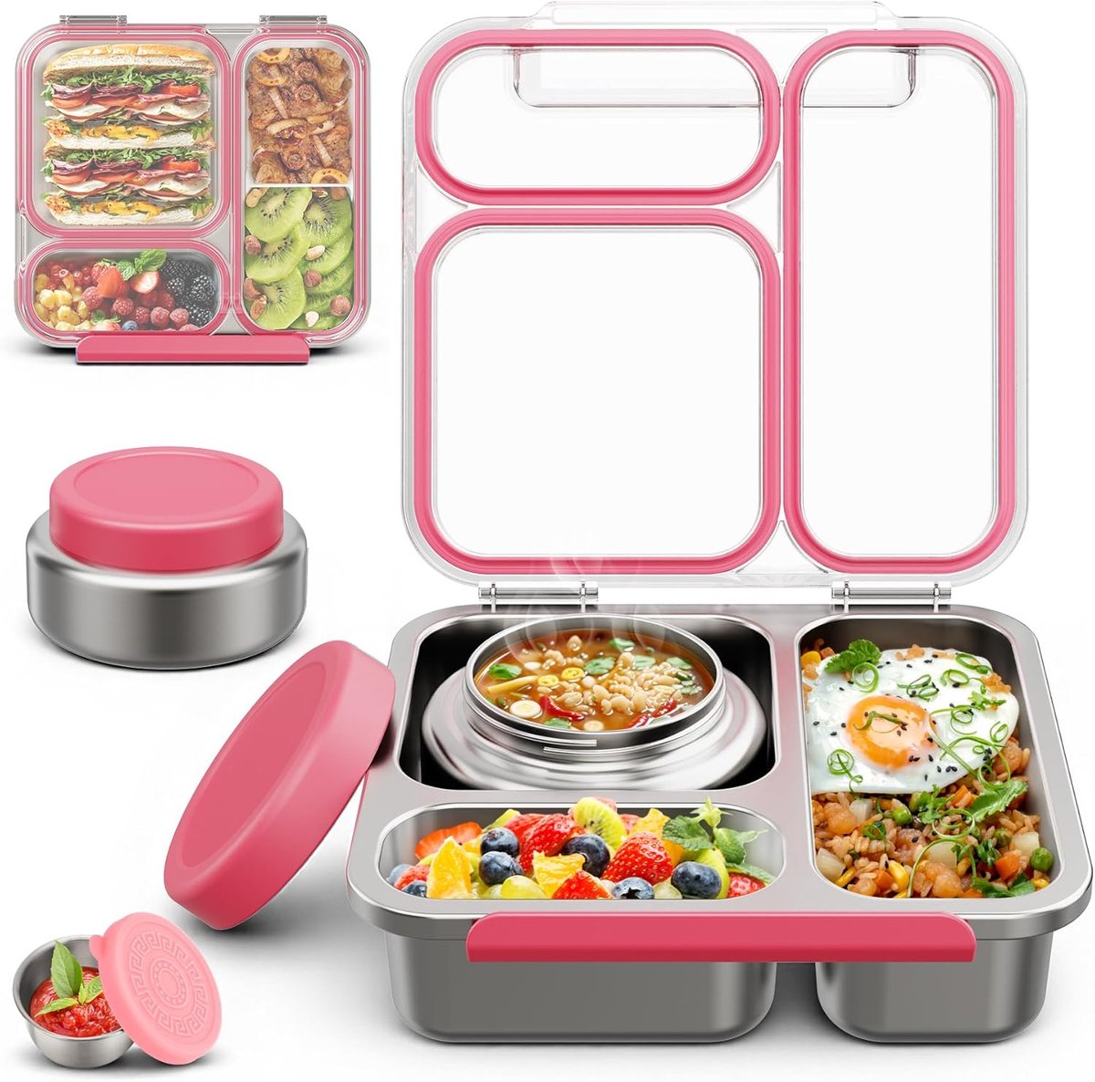 Bento Box roestvrijstalen kinderset, roze