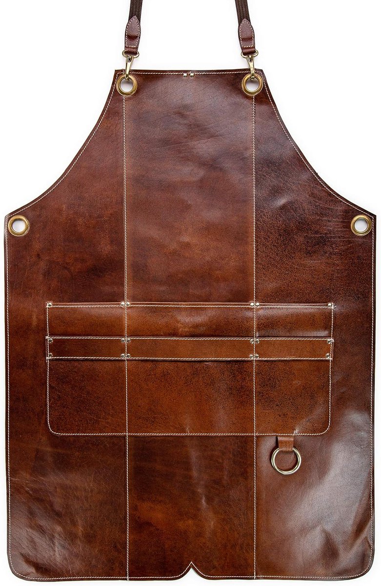 SnelShoppen - Premium Leren Schort "BOB" - Volledig Leren Barbecue Schort - Vintage Leren Schort voor BBQ, Keuken & Bar (L-XL)