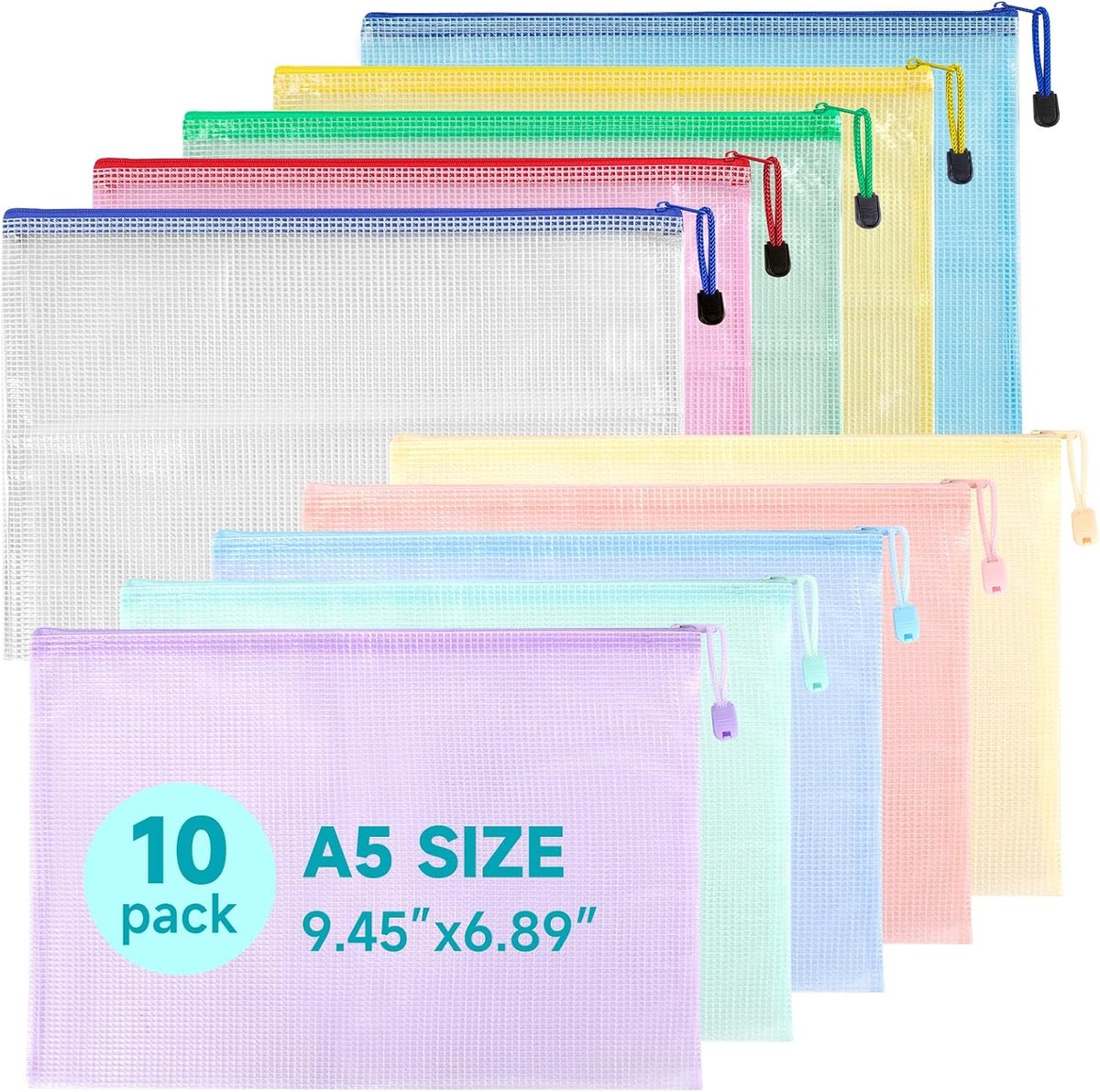 10 stuks A5 plastic mappen bestandstassen met rits, documentenmap