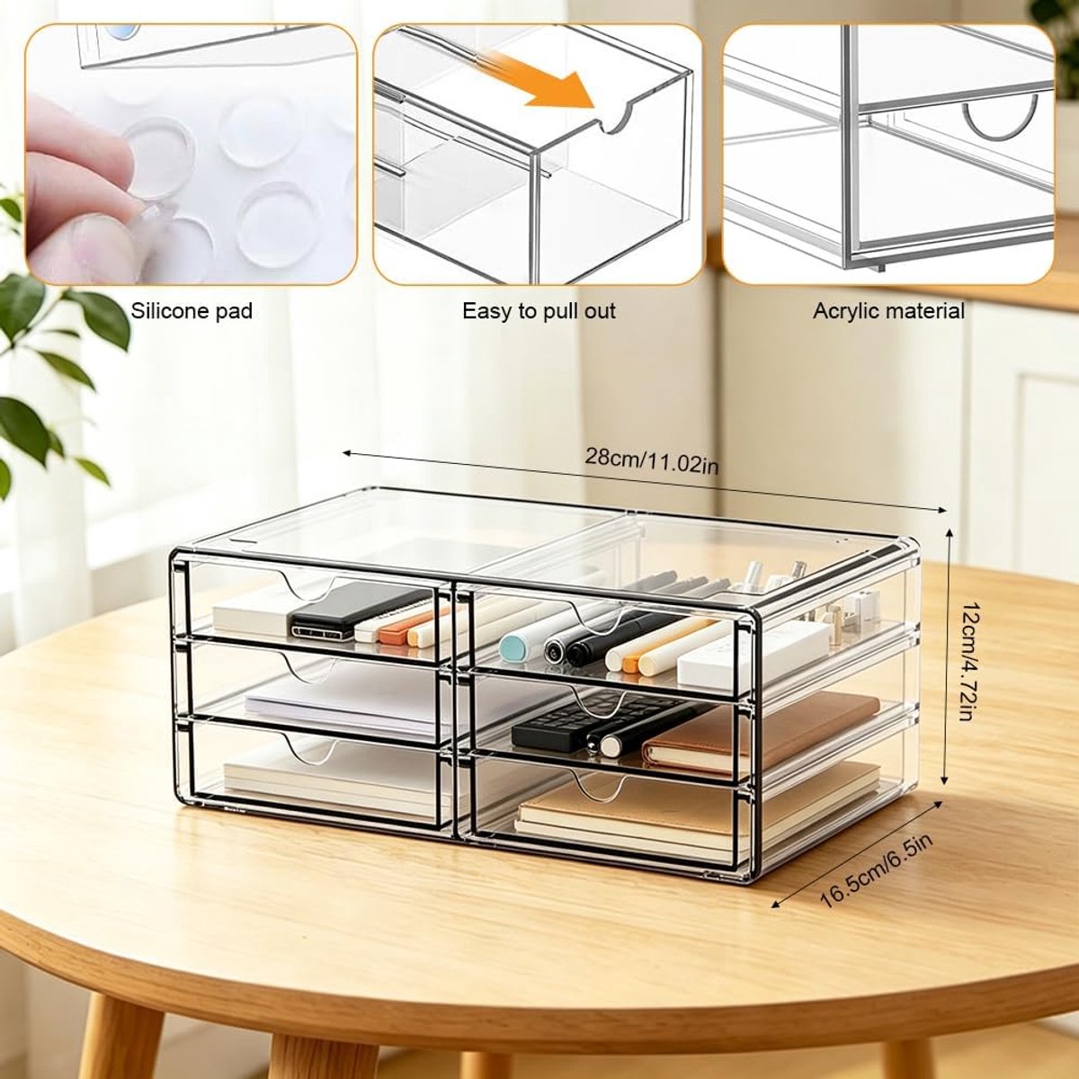 Grote cosmetica-organizer met 6 laden, kleine stapelbare acryl
