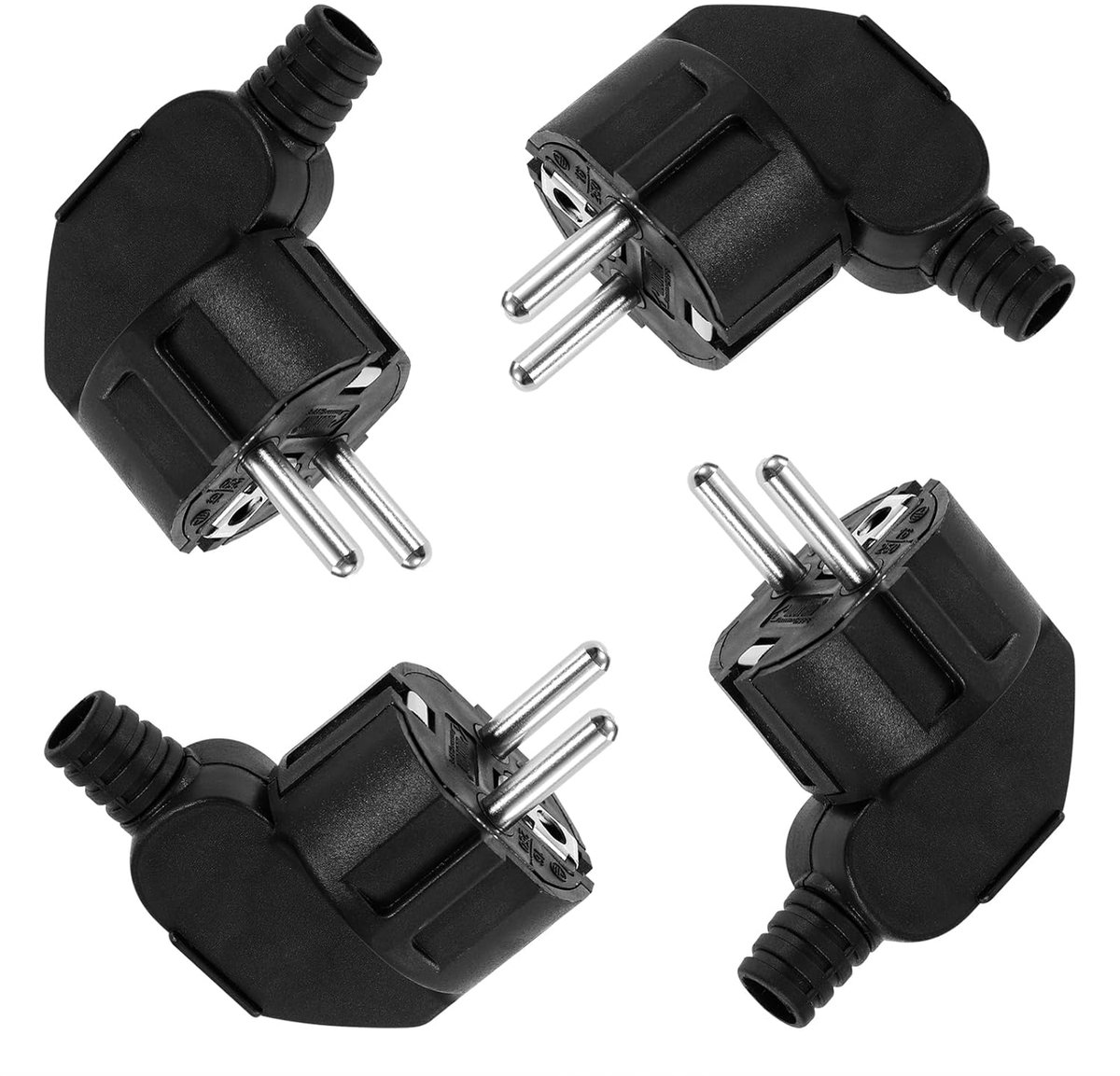 Hoekstekker met Randaarde en Trekontlasting Zwart - 250V 16A Set van 4