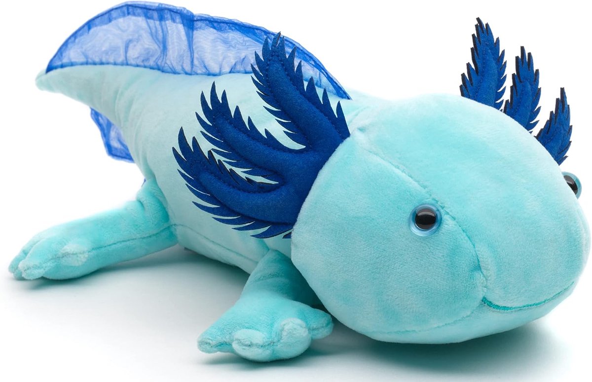 Axolotl Original Axolotl (lichtblauw) - gloeit in het donker (fluorescerend pluche) - 32 cm (lengte) - pluche waterdier - pluche dier, knuffeldier