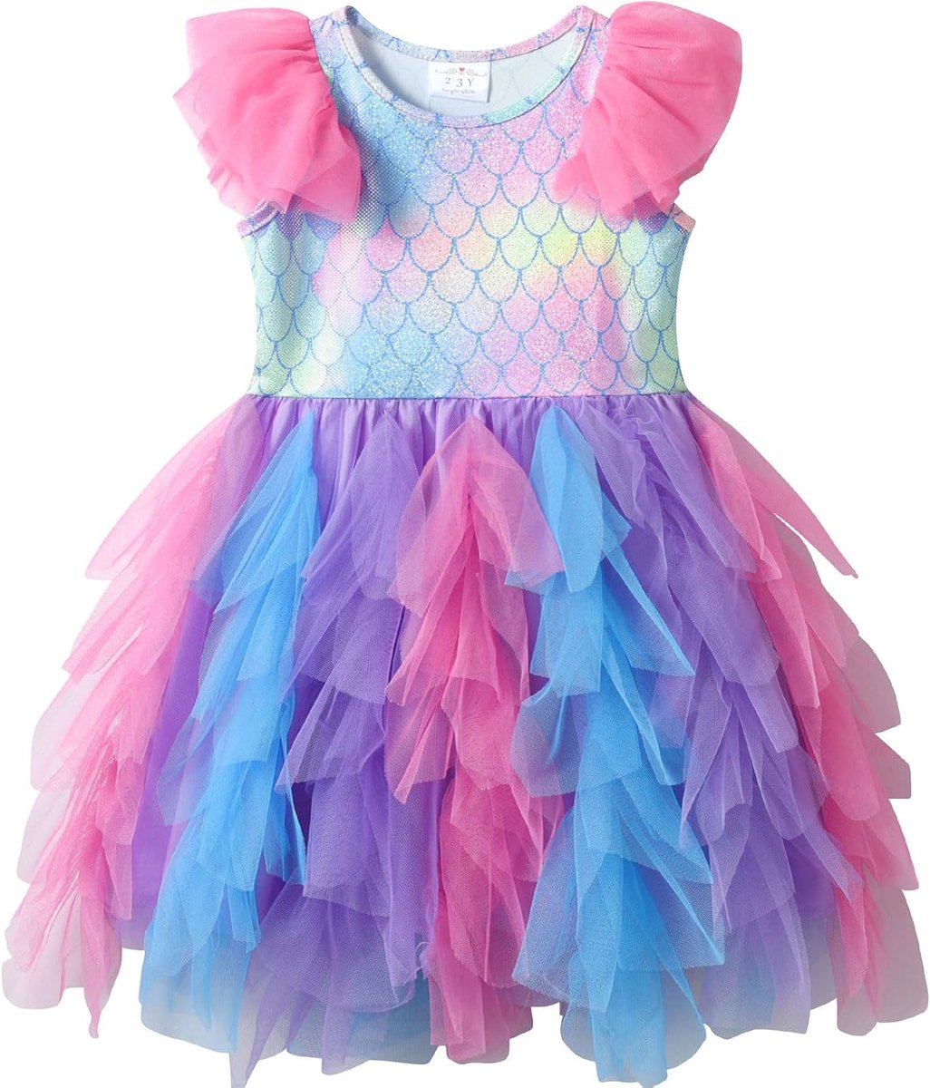 Meisjes Jurken Zomer Zeemeermin Prinses Kleurrijke Tule Party Mouwloos Kinderen Outfits
