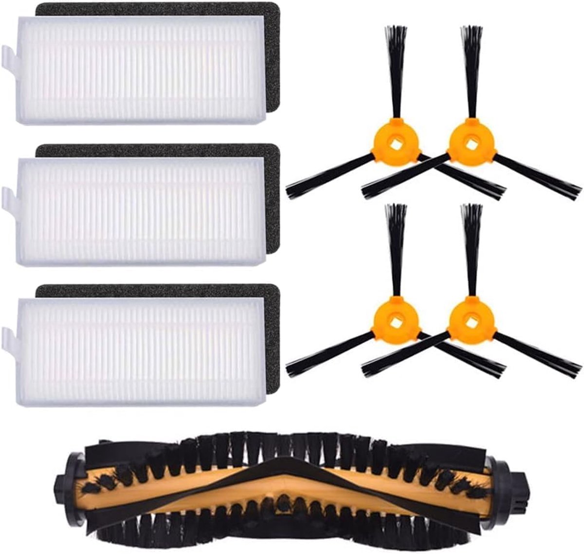 Reserveonderdelenaccessoires voor Ecovacs DEEBOT 600/601/605 DO3G-KTA, accessoires voor robotstofzuigers, 1 x hoofdborstel, 4 x zijborstels, 3 x HEPA-filters