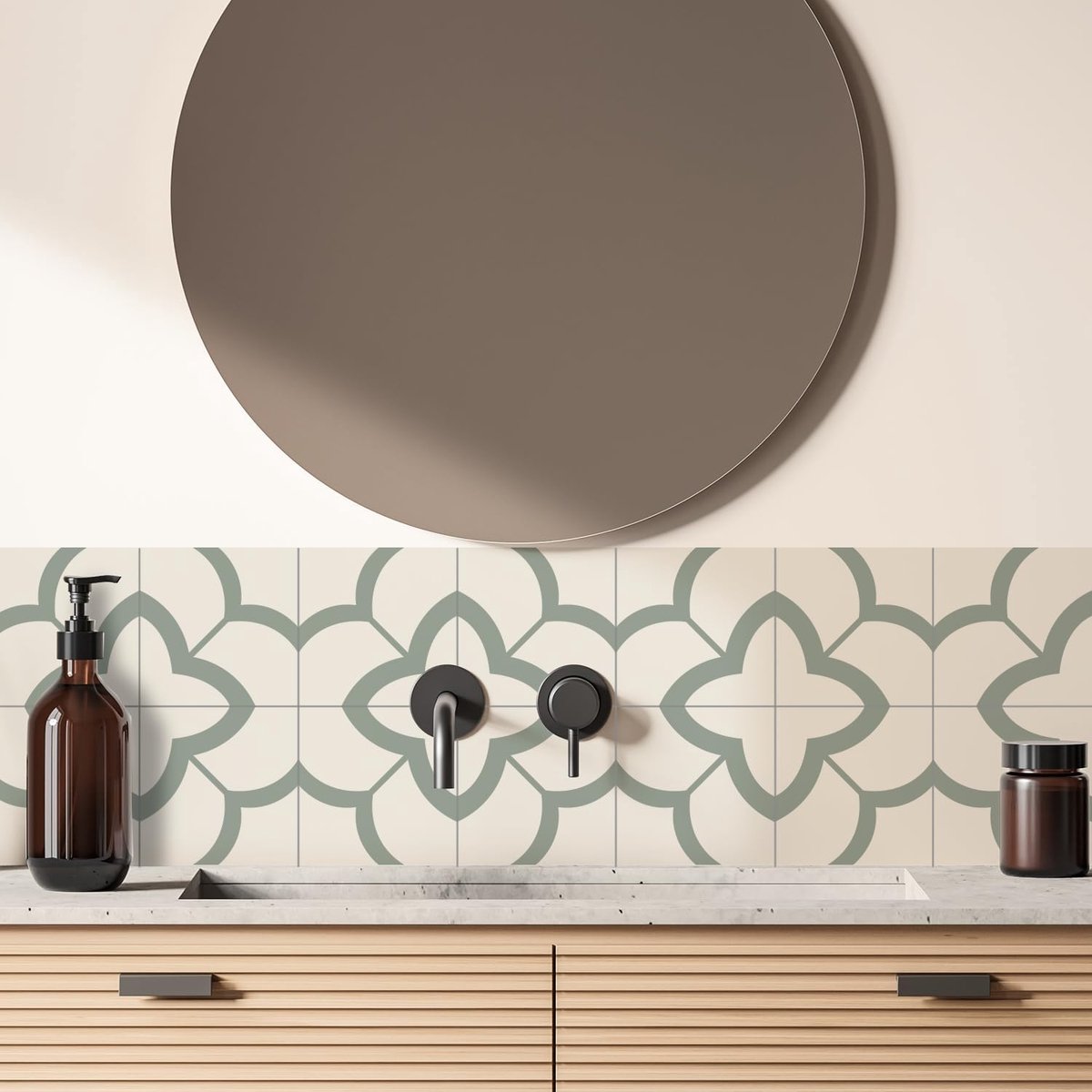 Tegelsticker, Saliegroen Zelfklevende Plak-op Vloertegels Transfer voor Badkamer Keuken, Spatwand, Peel and Stick Vinyl Vloertegels Sticker, 12 Stuks X 15cm/6inch