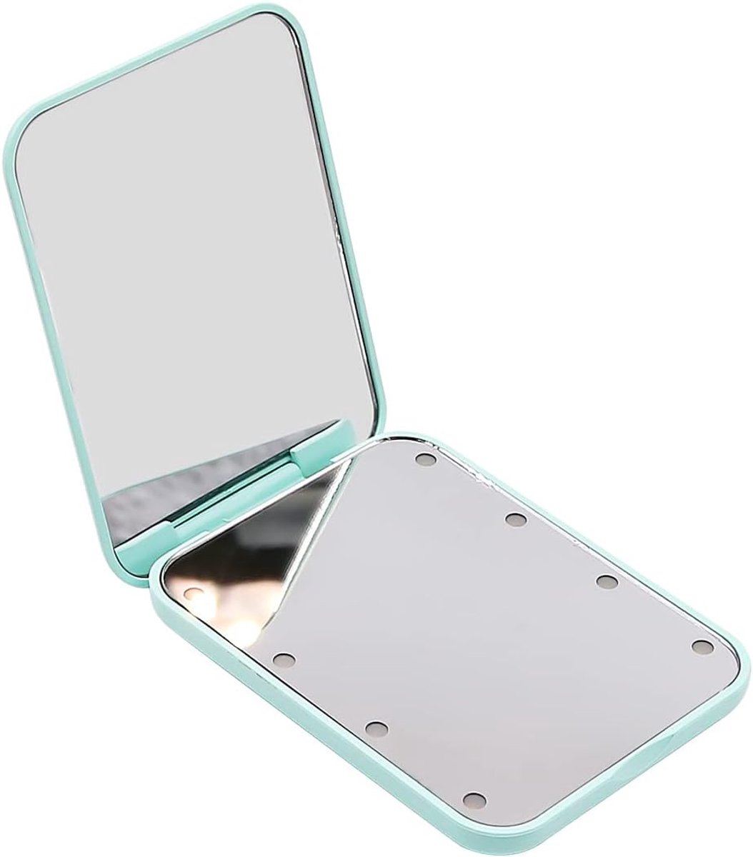 Mini LED make-upspiegel met licht - compact en opvouwbaar - dubbele zijde met 2x vergroting - ideaal voor make-up - ShopVlot