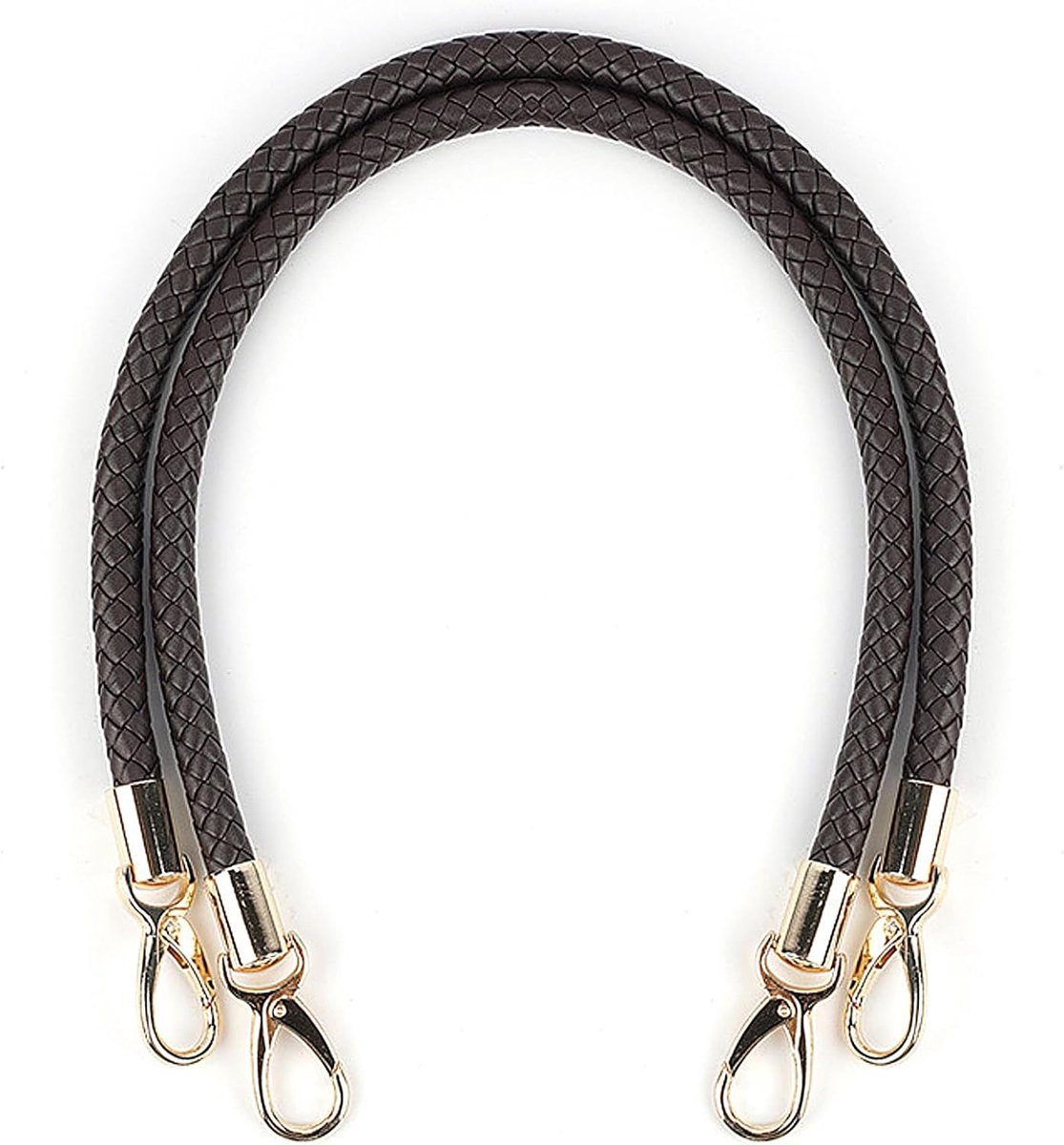 2 Stuks PU Lederen Handtasriem 60CM Gevlochten Tas Handgrepen Vervangende Portemonneeriemen voor Handtas Schoudertas Doe-het-zelf accessoires voor tas met 2 gouden karabijnhaken (Donkere Koffie)