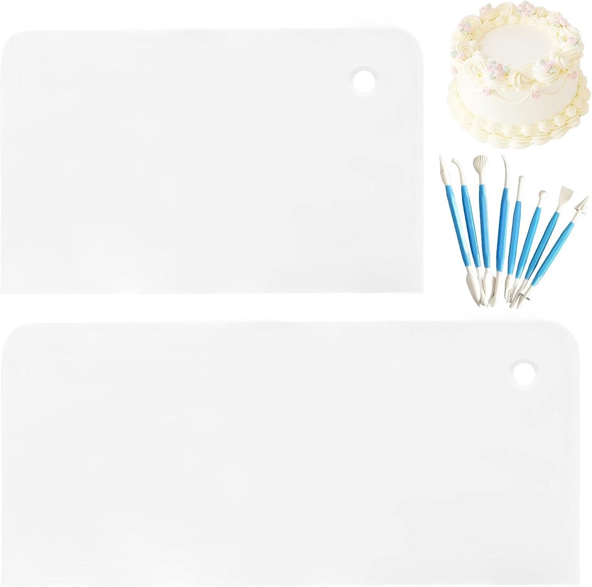 2 x taartgladmakende gereedschappen, 8 taartsnijders, taartschrapers, botercrèmespatel, taartdecoratiegereedschap, taartmes nivelleringsapparaat
