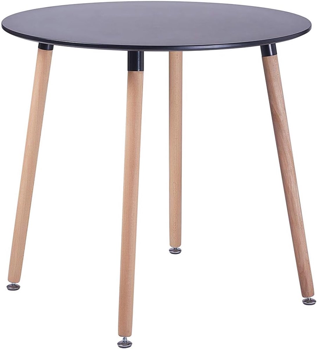 WeDoo Ronde eetkamertafel design keukentafel Scandinavische eettafel MDF met 4 beukenpoten, HxD: 73 x 80 cm, zwart