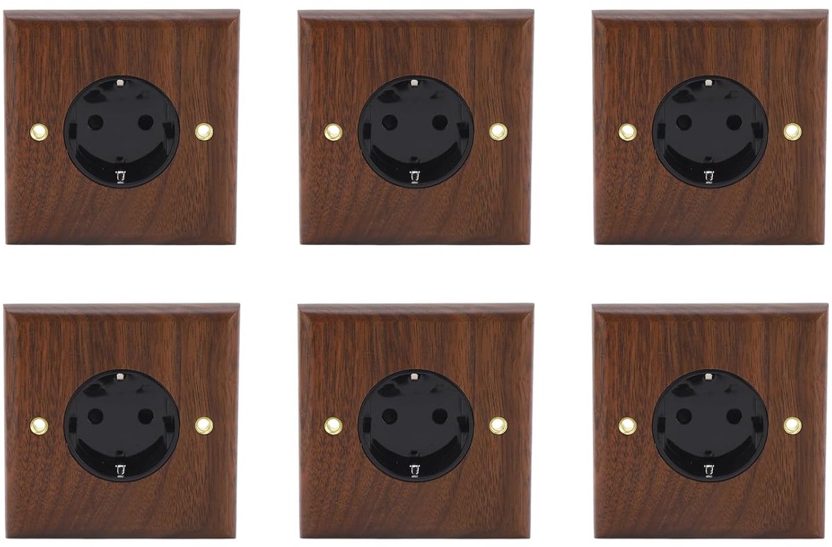 wandstopcontact, wandstopcontact, 16 A, 250 V, retro stopcontact, walnoot, zwart, stopcontact voor apparaten (6)