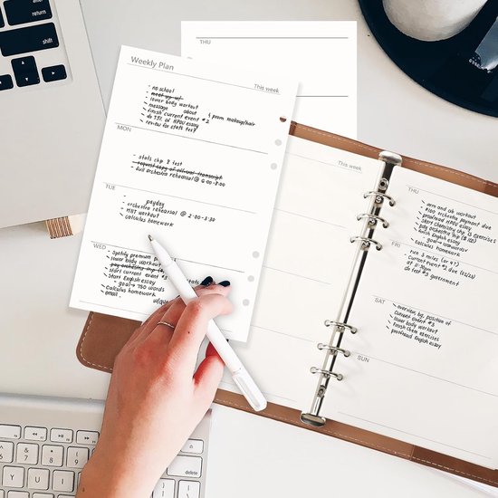 Navulpapier Weekplanner A5-180 Bladen Weekly Planner without Date 6-gaats Archiefmap 14x21cm - 100GSM Navulpapier Agenda - Navulbaar Papier voor A5 Ringband Inzetstukken — afbeelding 2