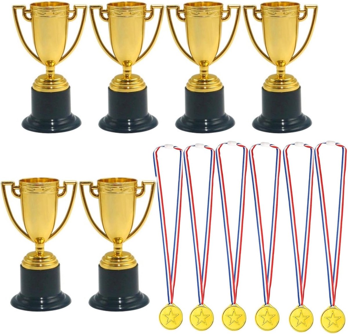 6 X Plastic trofee en medailles awards winnaar set, mini plastic trofee bekers voor kid party sport awards party bag vullers voor voetbal honkbal basketbal rugby spel prijzen