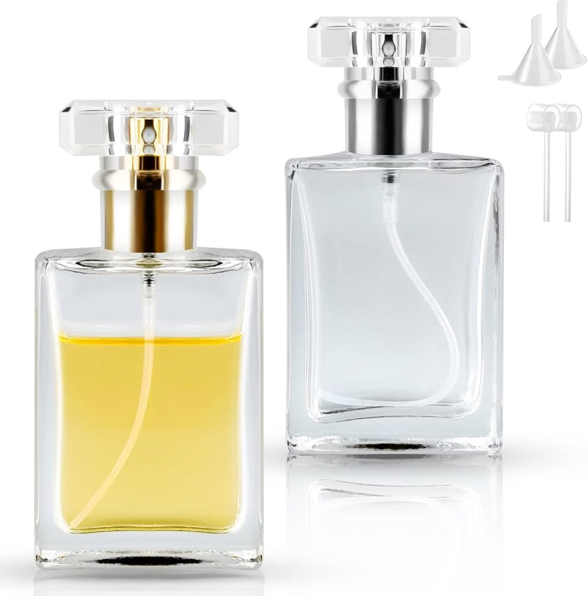 2 Stuks 30 ml Navulbare Parfumverstuiver, Lege Parfumflesje Transparant Parfumflesje Navulbare Parfumflesjes met Verstuiverpomp en Trechter voor Vrouwen of Meisjes