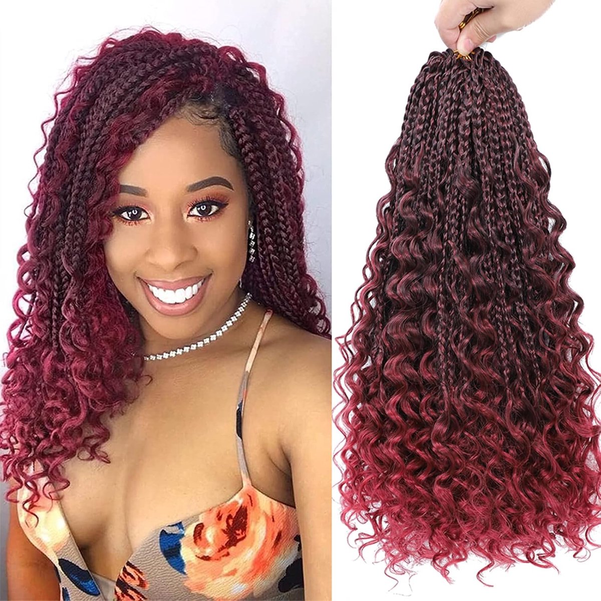 8 pakjes gehaakte doosvlechten 14 inch Goddess Box Braids gehaakt haar met krullende uiteinden 3x synthetisch vlechthaar voor zwarte vrouwen（1B/bug）