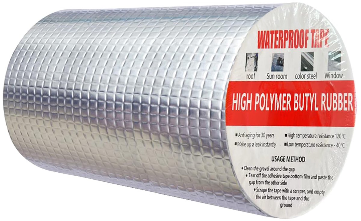 Butylrubberen plakband, afdichtingstape van butylrubber, zelfklevend, asfalttape voor daklekken, 20 cm x 5 m