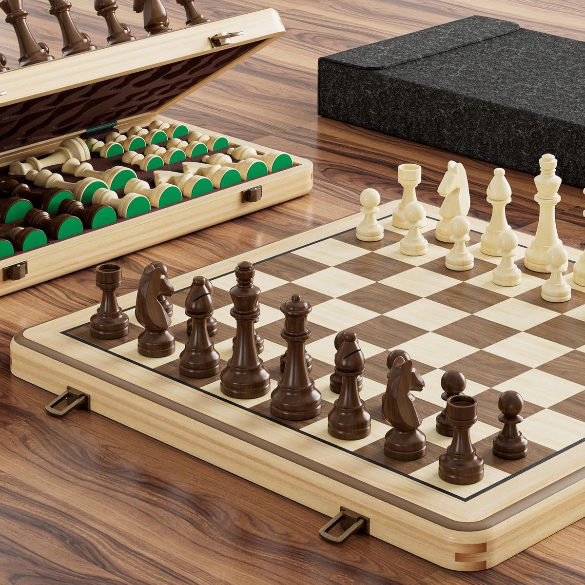 SnelShoppen - Klassiek Schaakspel met Witte Bord en Koffie Bruine Figuren - Strategisch Spel voor 14 Jaar en Oudere - Houten Uiterlijk - Perfect voor