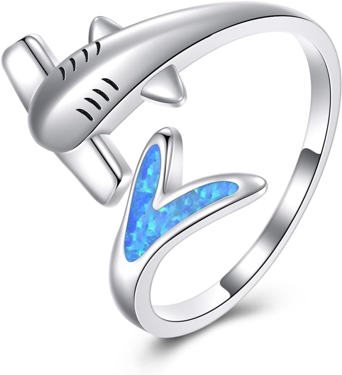 ring, 925 sterling zilver, instelbare open hamerkop, opaal, haai-sieraden, oceaan, geschenken voor vrouwen, Sterling zilver
