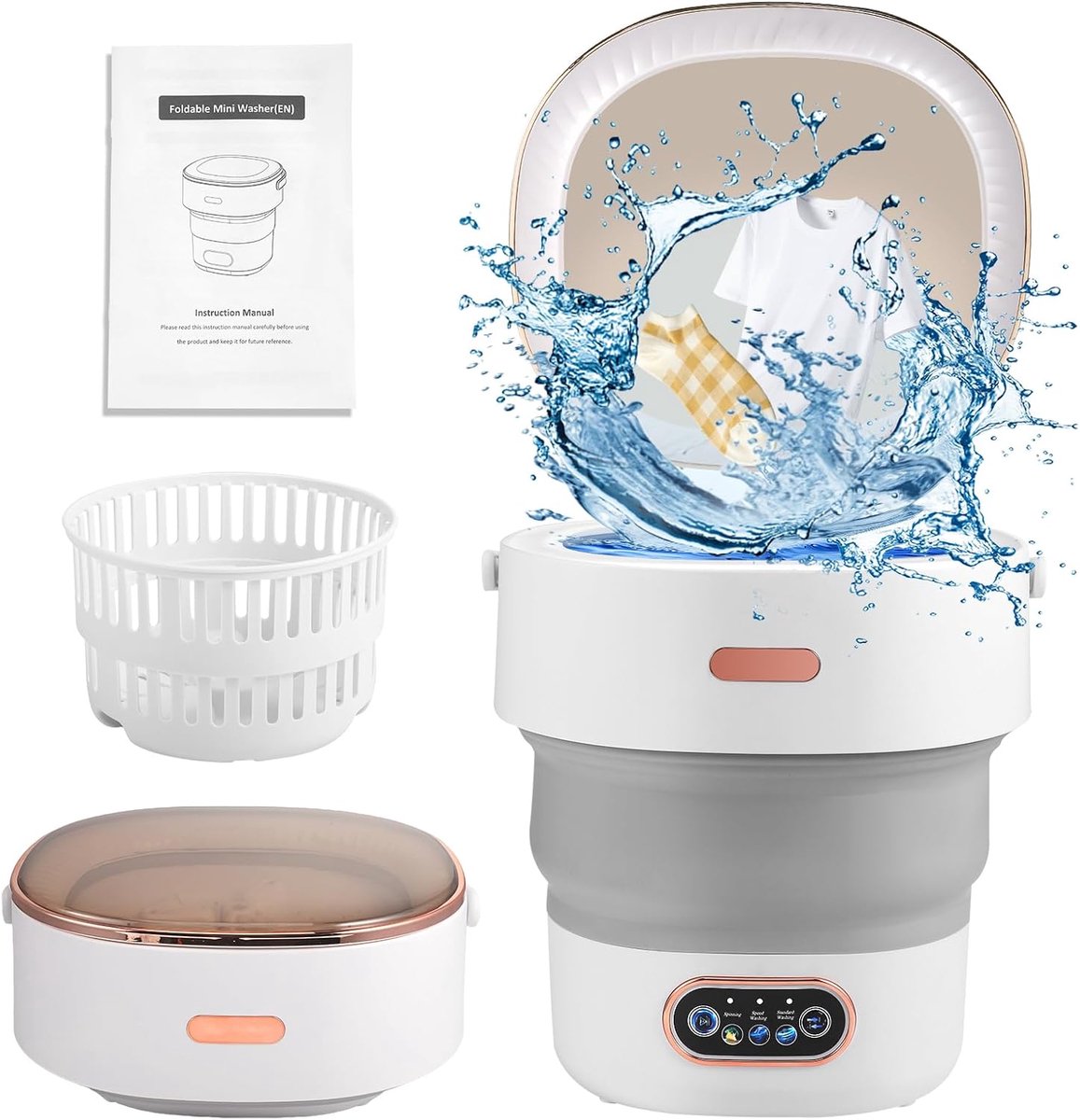 SnelShoppen - Mini Wasmachine 13 Liter, Draagbare Wasmachine met Centrifuge, Reiswasmachine met 3 Modi, Mobiele Wasmachine voor Ondergoed, Baby Kledin