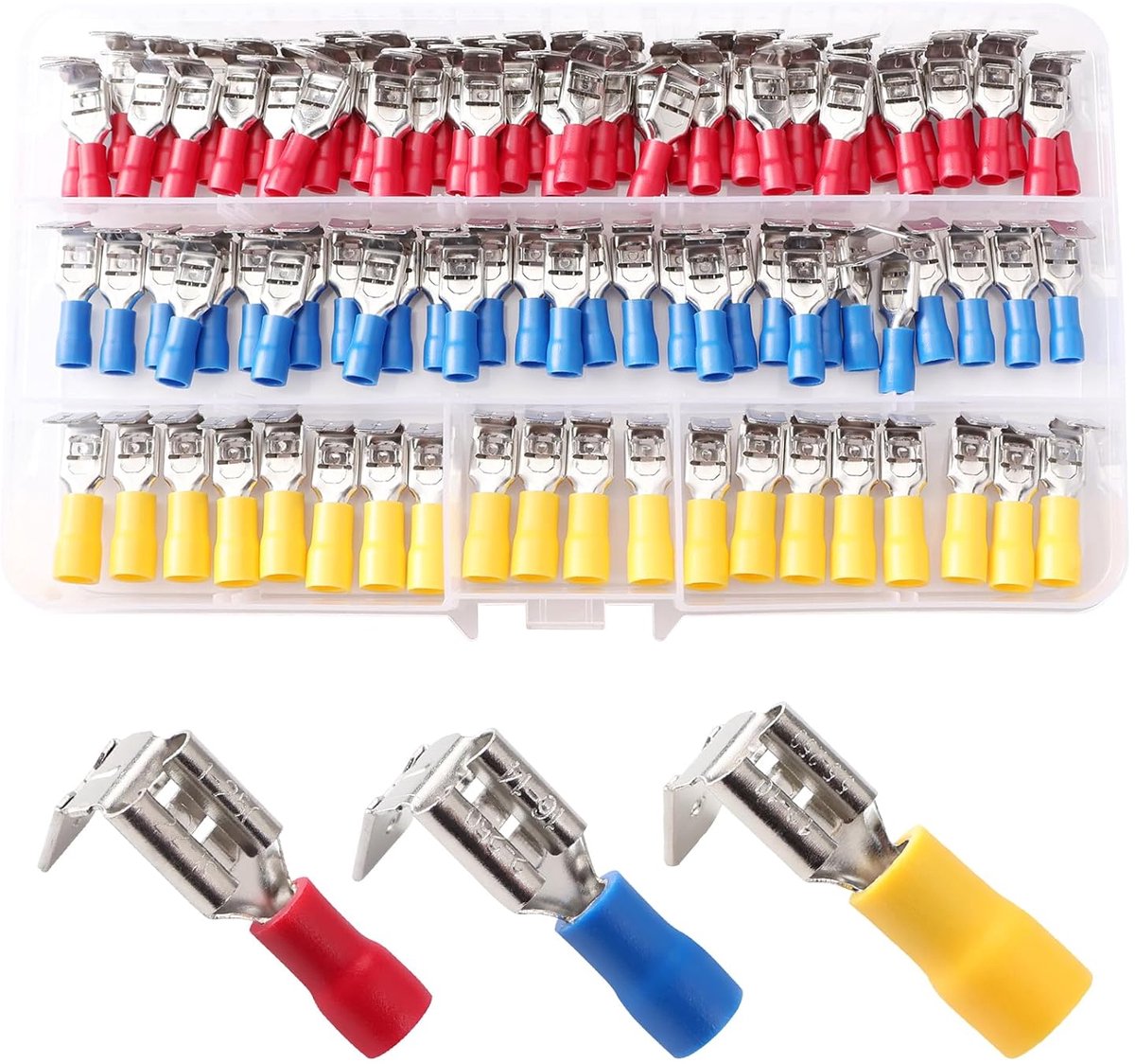 100 Stuks Piggyback Kabelschoenset, Geïsoleerde Piggyback Kabelschoenen, Krimpconnectoren, Geïsoleerde Elektrische Connectoren, voor Autoreparaties, 22-10 AWG