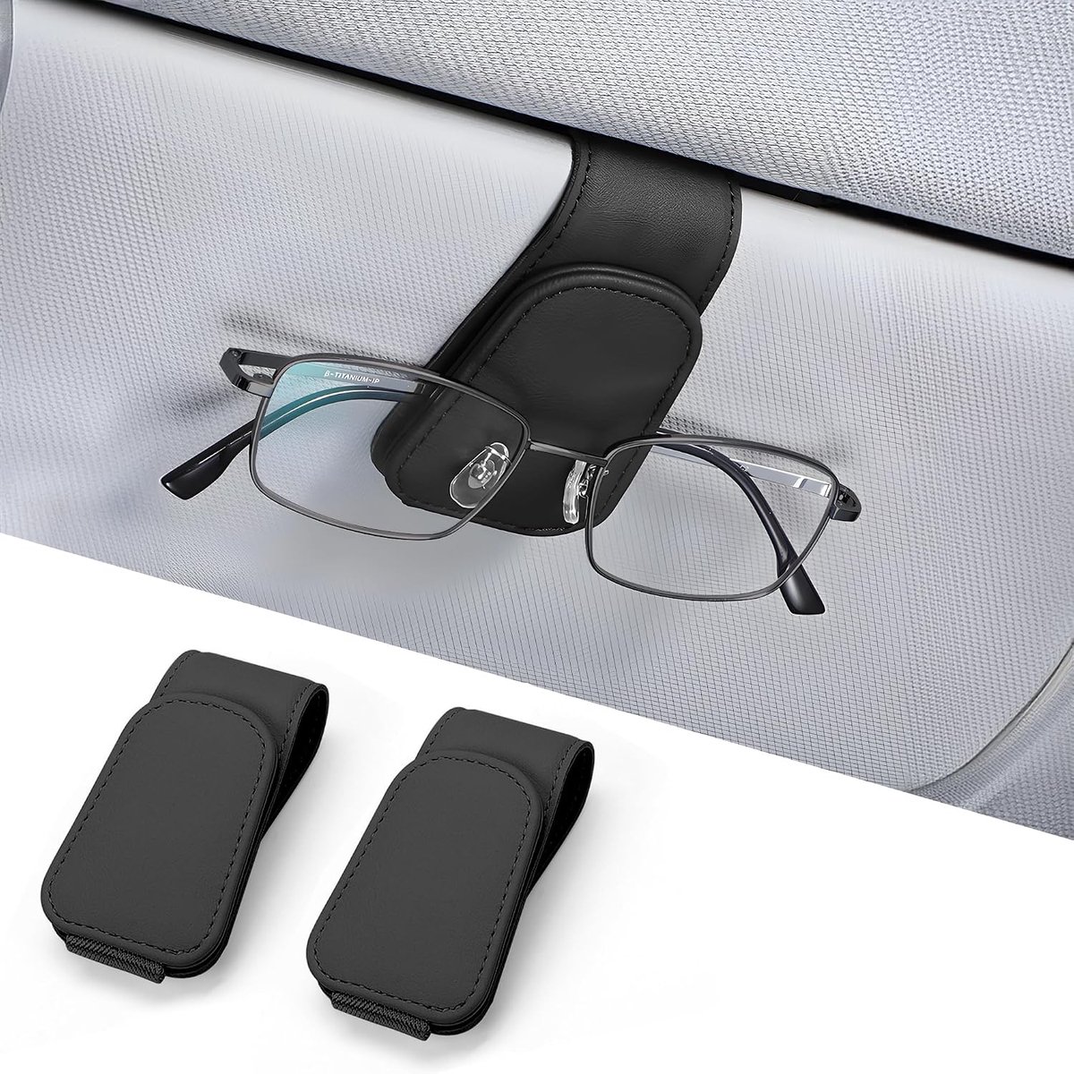 2 stuks brillenhouders voor de auto, echt leren zonnebrilhouder