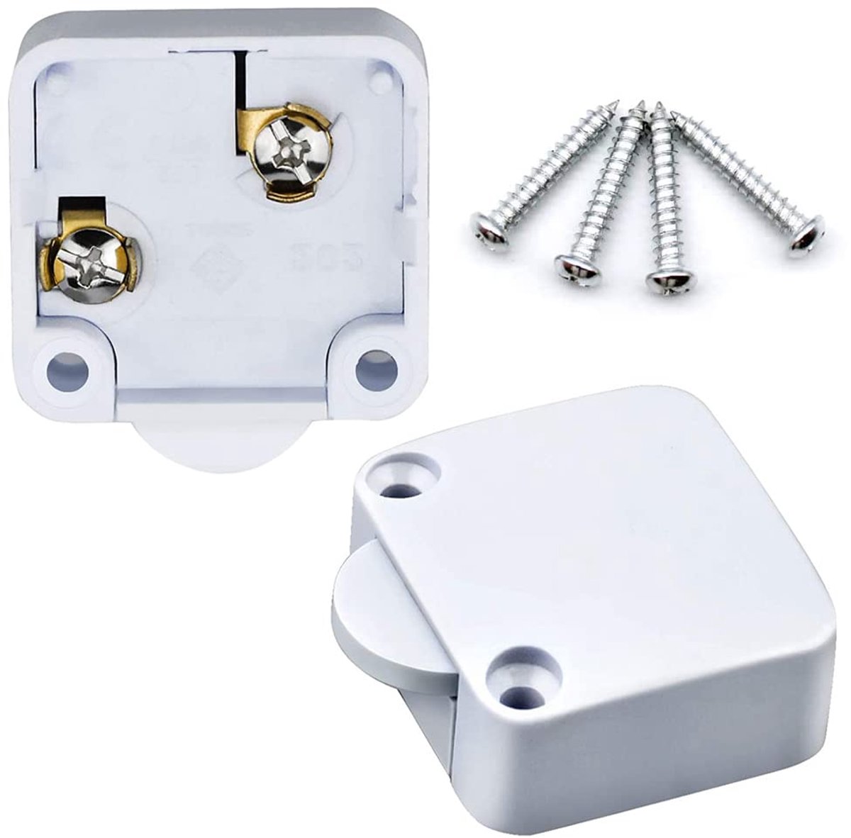 2 Stuks Kastschakelaar Deurschakelaar Contact Schakelaar 2A/ 250V Deur Schakelaar Geschikt Voor Meubeldeuren Vouw en Schuifdeuren (Wit) | Meubeldeurschakelaar met 4 schroeven voor kastdeuren (wit)