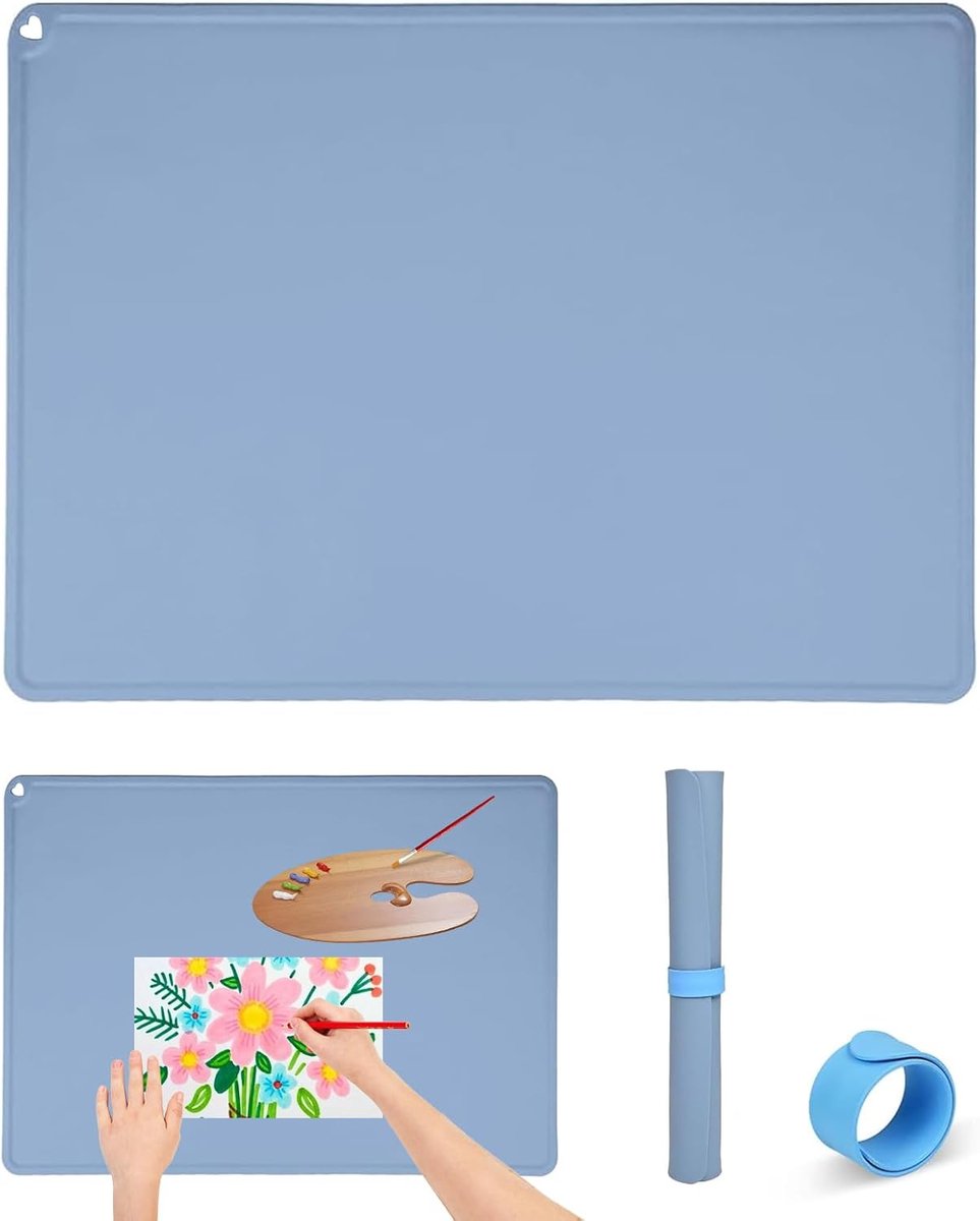 schilderonderlegger voor kinderen, 60 x 40 cm, afwasbaar, knutselmat, bureauonderlegger, antislip, doe-het-zelf knutselonderlegger met klikarmband voor schilderen, kneden en